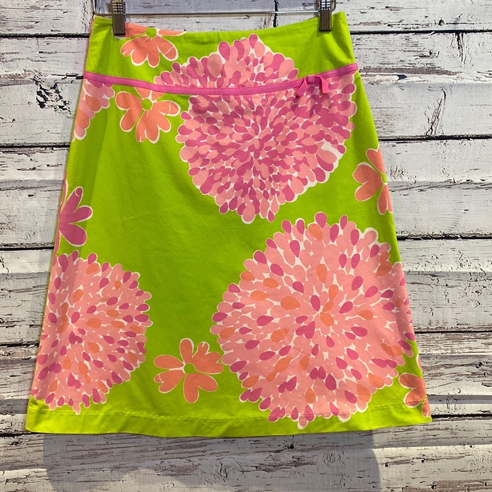 HOST PICK! Lilly Pulitzer Pink and Green Floral A-line Skirt, Size 4.